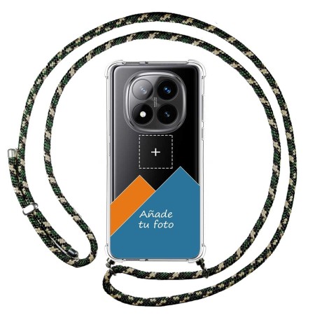 Personaliza tu Funda Colgante Transparente para Xiaomi Redmi Note 14 Pro+ Plus 5G con Cordon Verde / Dorado Personalizada