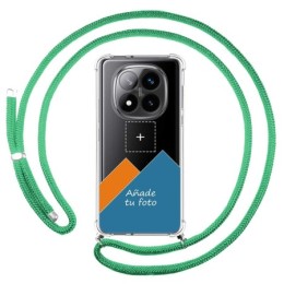 Personaliza tu Funda Colgante Transparente para Xiaomi Redmi Note 14 Pro+ Plus 5G con Cordon Verde Agua Dibujo Personalizada