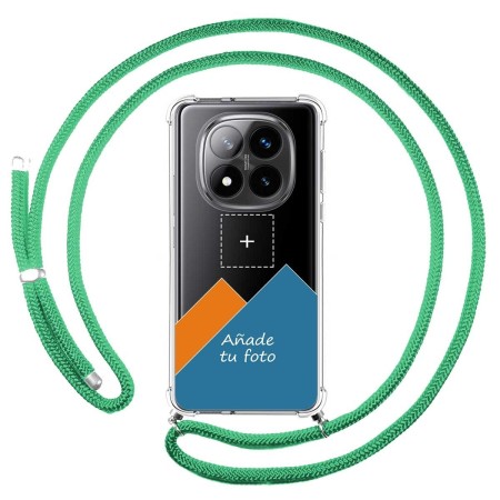 Personaliza tu Funda Colgante Transparente para Xiaomi Redmi Note 14 Pro+ Plus 5G con Cordon Verde Agua Dibujo Personalizada