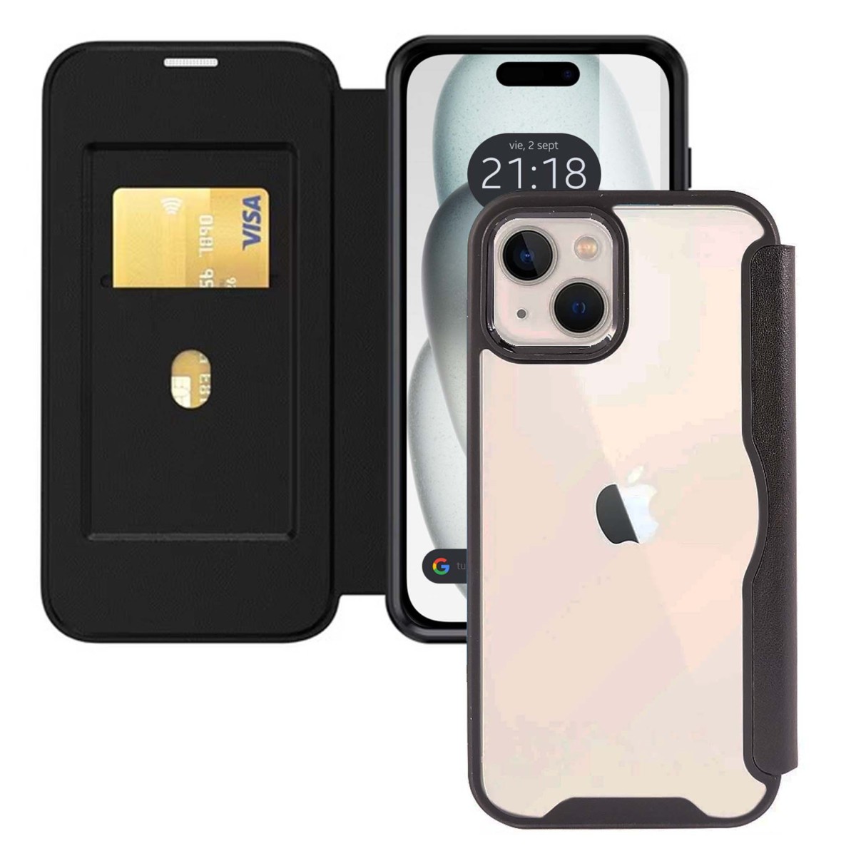 Funda Híbrida con Tapa Magnética para Iphone 15 (6.1) color Negra