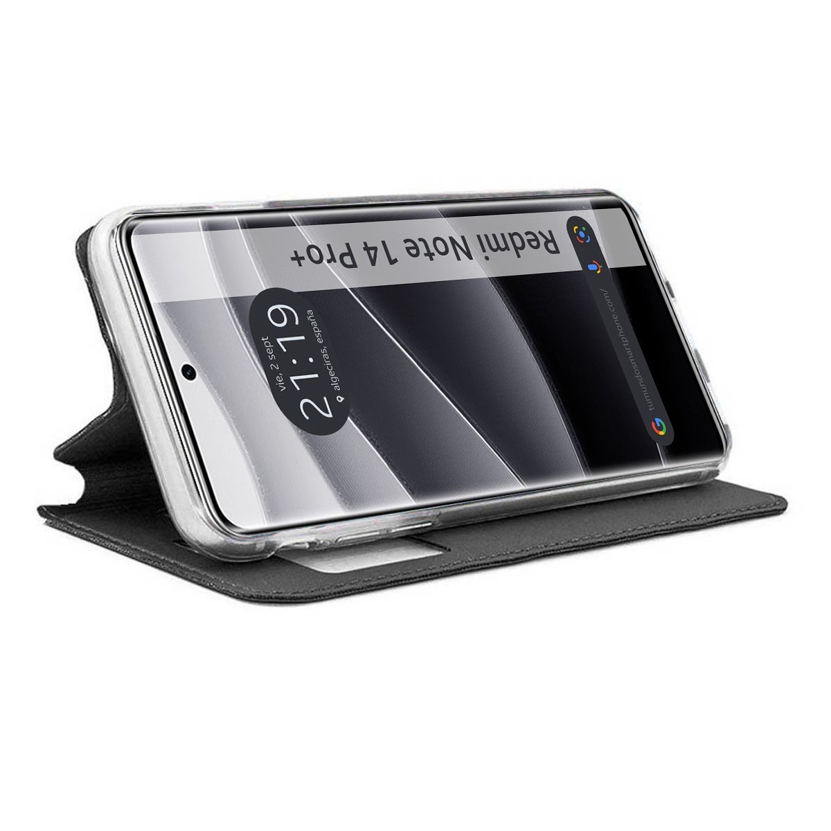 Funda Libro Soporte con Ventana para Xiaomi Redmi Note 14 Pro+ Plus 5G color Negra