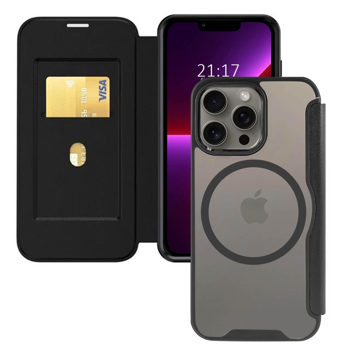 Funda Magnética Híbrida con Tapa para Iphone 13 Pro (6.1) color Negra
