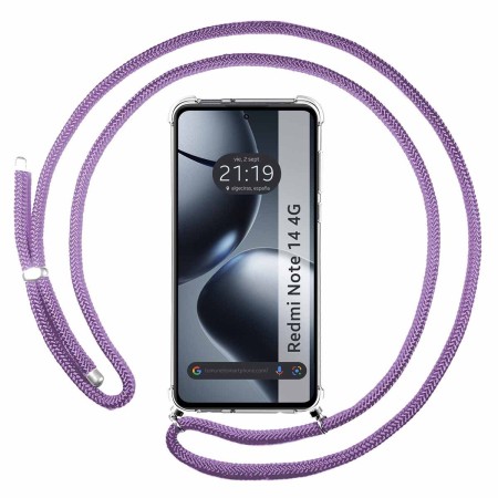 Funda Colgante Transparente para Xiaomi Redmi Note 14 4G con Cordon Morado