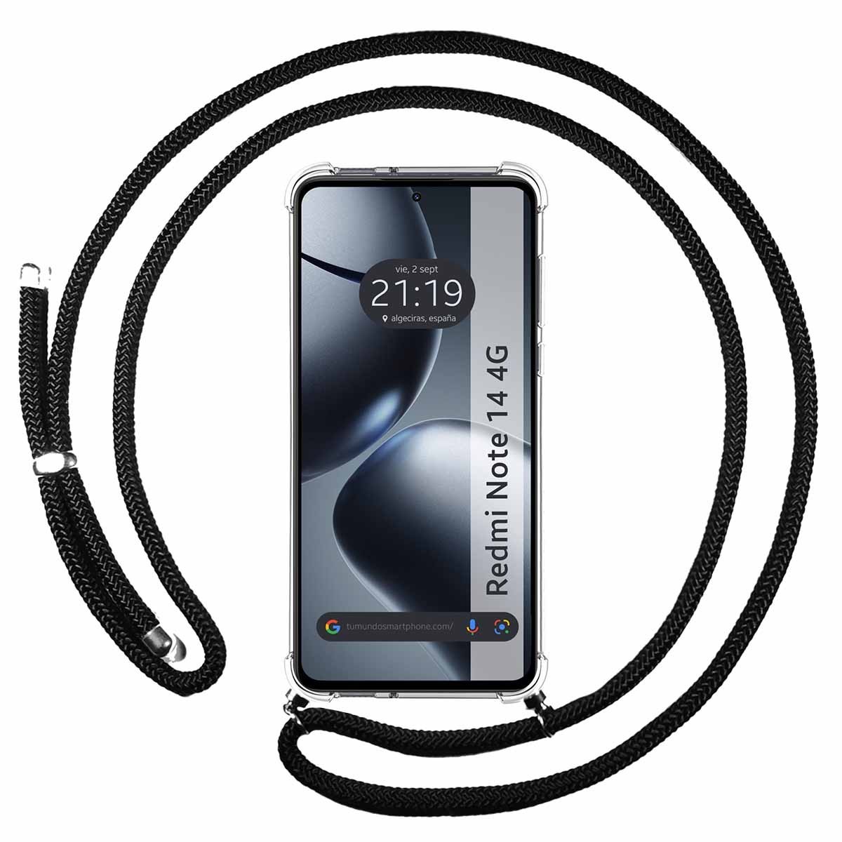 Funda Colgante Transparente para Xiaomi Redmi Note 14 4G con Cordon Negro