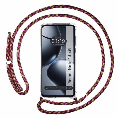 Funda Colgante Transparente para Xiaomi Redmi Note 14 4G con Cordon Rosa / Dorado