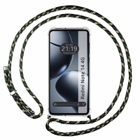 Funda Colgante Transparente para Xiaomi Redmi Note 14 4G con Cordon Verde / Dorado