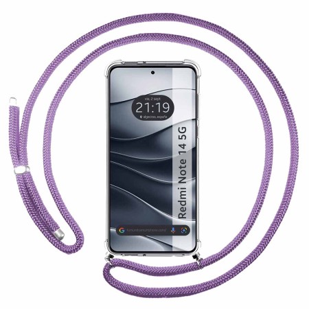 Funda Colgante Transparente para Xiaomi Redmi Note 14 5G con Cordon Morado