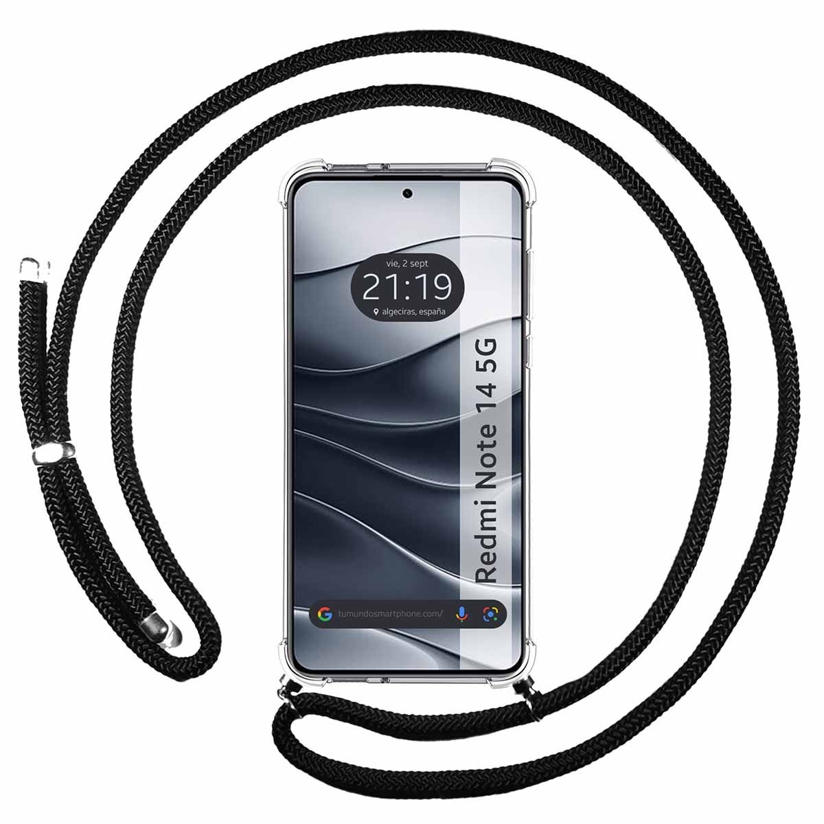 Funda Colgante Transparente para Xiaomi Redmi Note 14 5G con Cordon Negro
