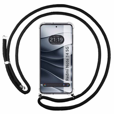 Funda Colgante Transparente para Xiaomi Redmi Note 14 5G con Cordon Negro