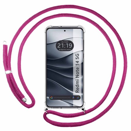 Funda Colgante Transparente para Xiaomi Redmi Note 14 5G con Cordon Rosa Fucsia