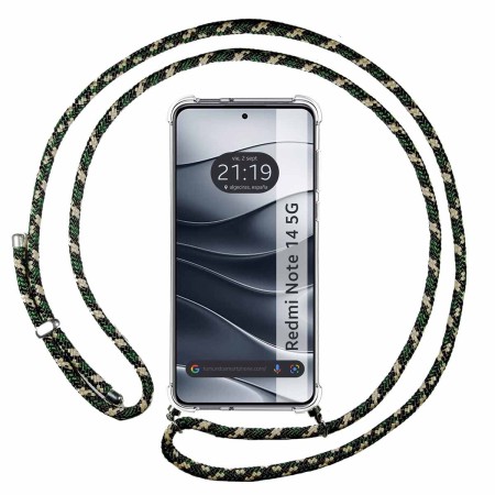 Funda Colgante Transparente para Xiaomi Redmi Note 14 5G con Cordon Verde / Dorado