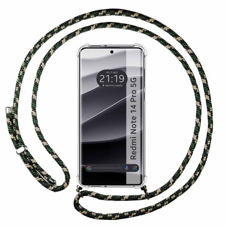 Funda Colgante Transparente para Xiaomi Redmi Note 14 Pro 5G con Cordon Verde / Dorado
