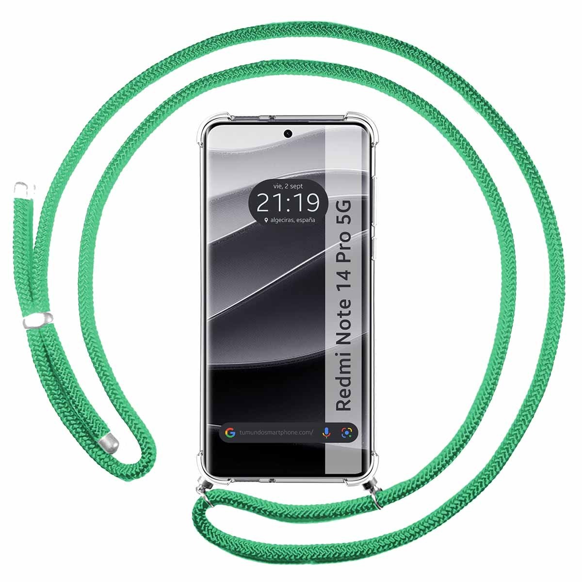 Funda Colgante Transparente para Xiaomi Redmi Note 14 Pro 5G con Cordon Verde Agua