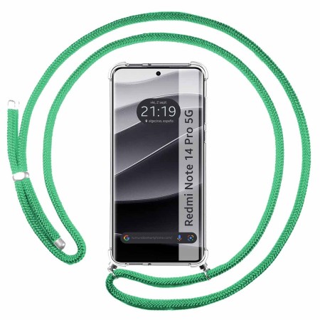 Funda Colgante Transparente para Xiaomi Redmi Note 14 Pro 5G con Cordon Verde Agua