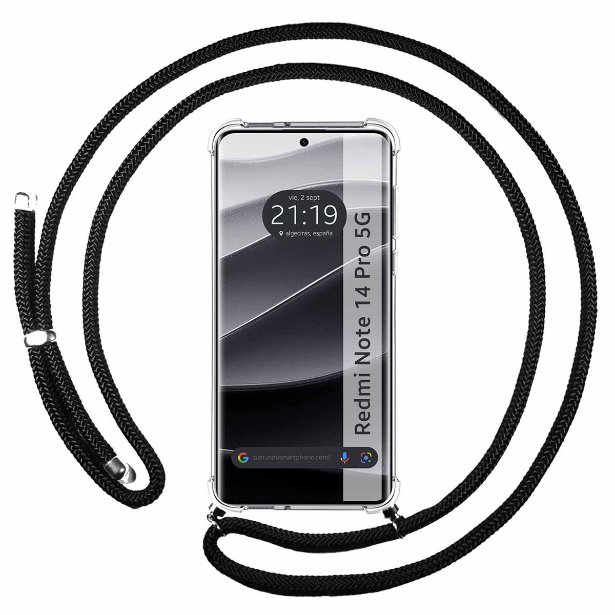 Funda Colgante Transparente para Xiaomi Redmi Note 14 Pro+ Plus 5G con Cordon Negro