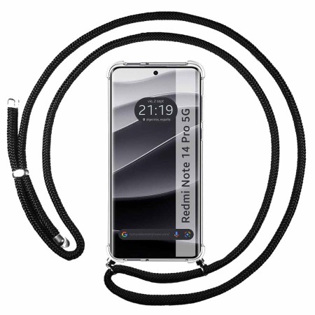 Funda Colgante Transparente para Xiaomi Redmi Note 14 Pro+ Plus 5G con Cordon Negro