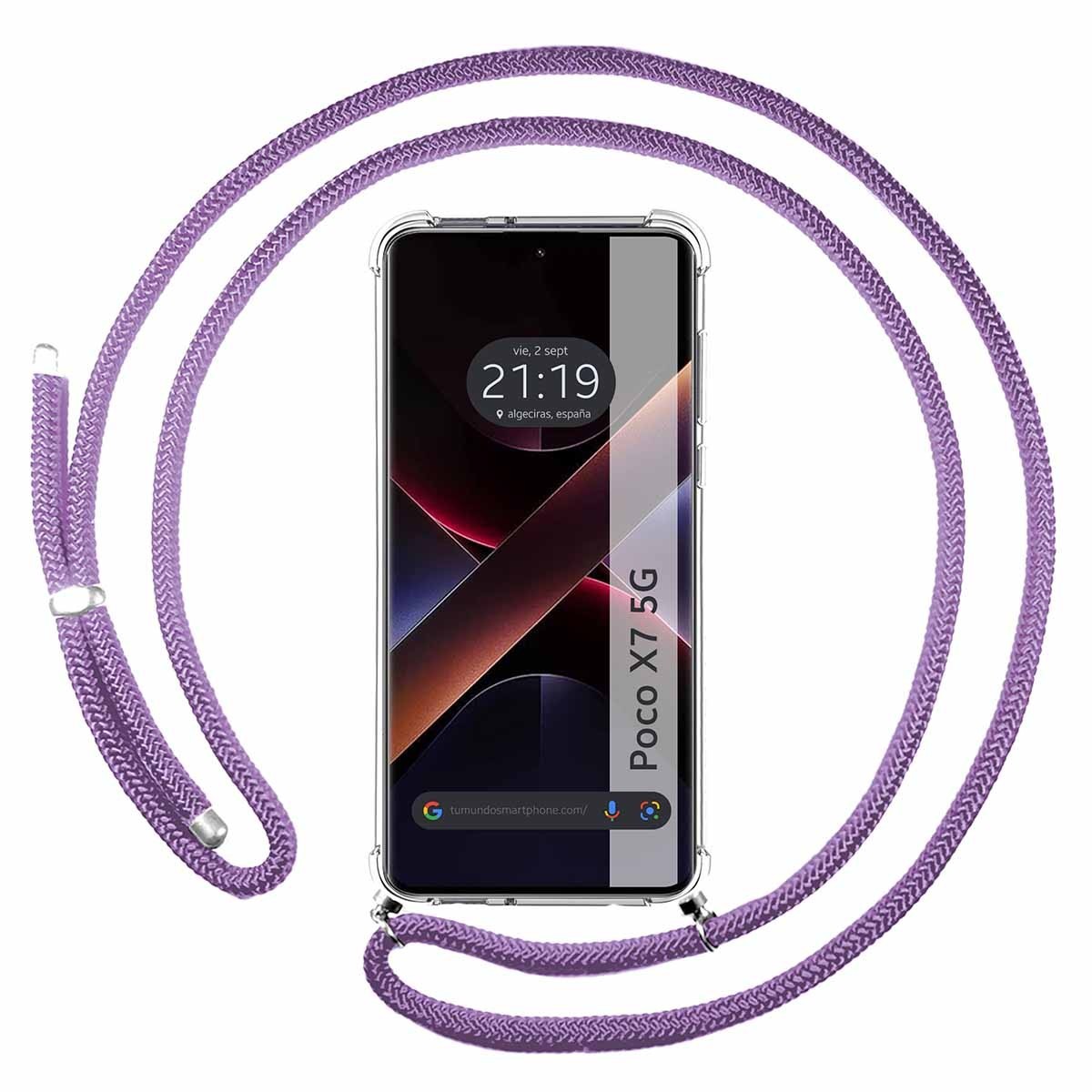 Funda Colgante Transparente para Xiaomi Poco X7 5G con Cordon Morado