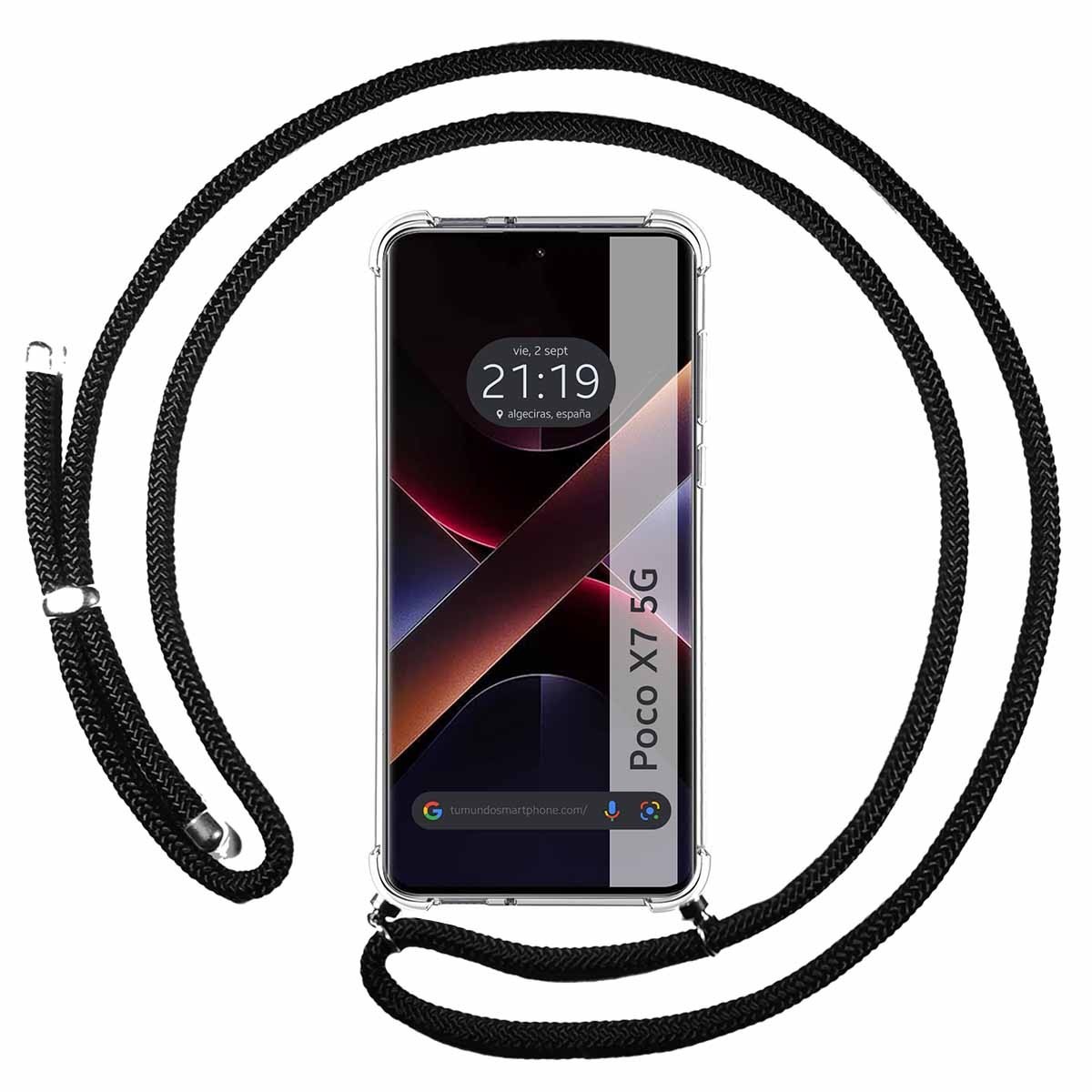 Funda Colgante Transparente para Xiaomi Poco X7 5G con Cordon Negro
