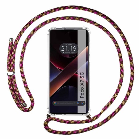 Funda Colgante Transparente para Xiaomi Poco X7 5G con Cordon Rosa / Dorado