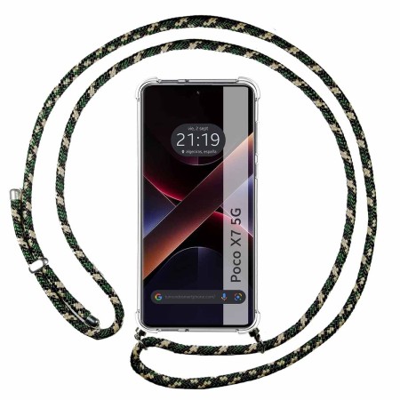 Funda Colgante Transparente para Xiaomi Poco X7 5G con Cordon Verde / Dorado