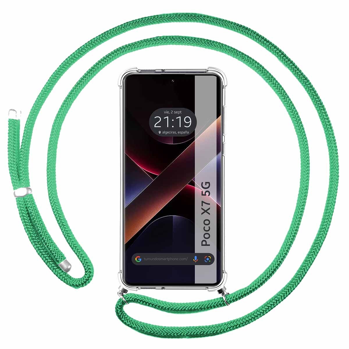 Funda Colgante Transparente para Xiaomi Poco X7 5G con Cordon Verde Agua