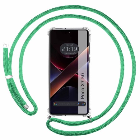Funda Colgante Transparente para Xiaomi Poco X7 5G con Cordon Verde Agua