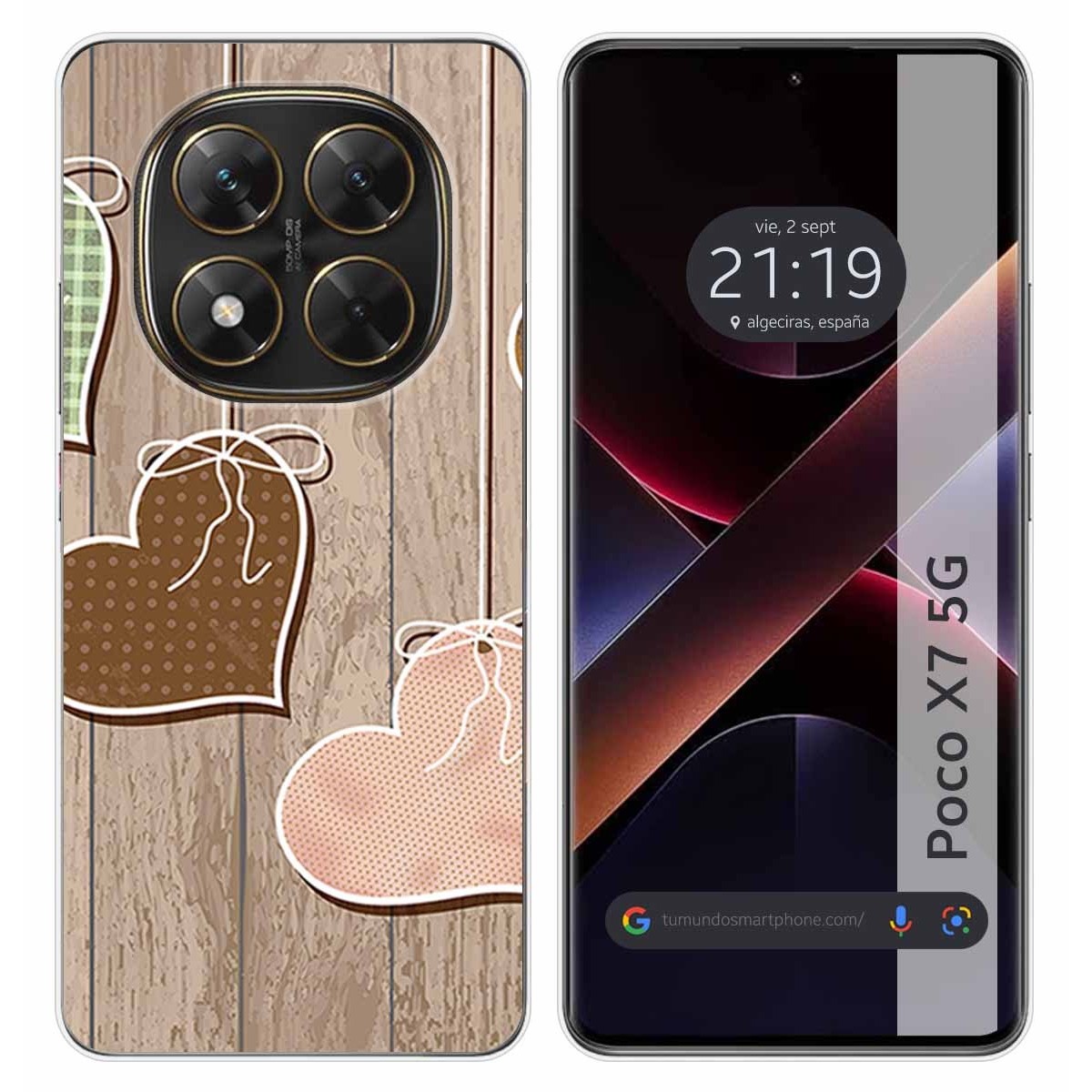 Funda Silicona para Xiaomi Poco X7 5G diseño Corazones Madera Dibujos