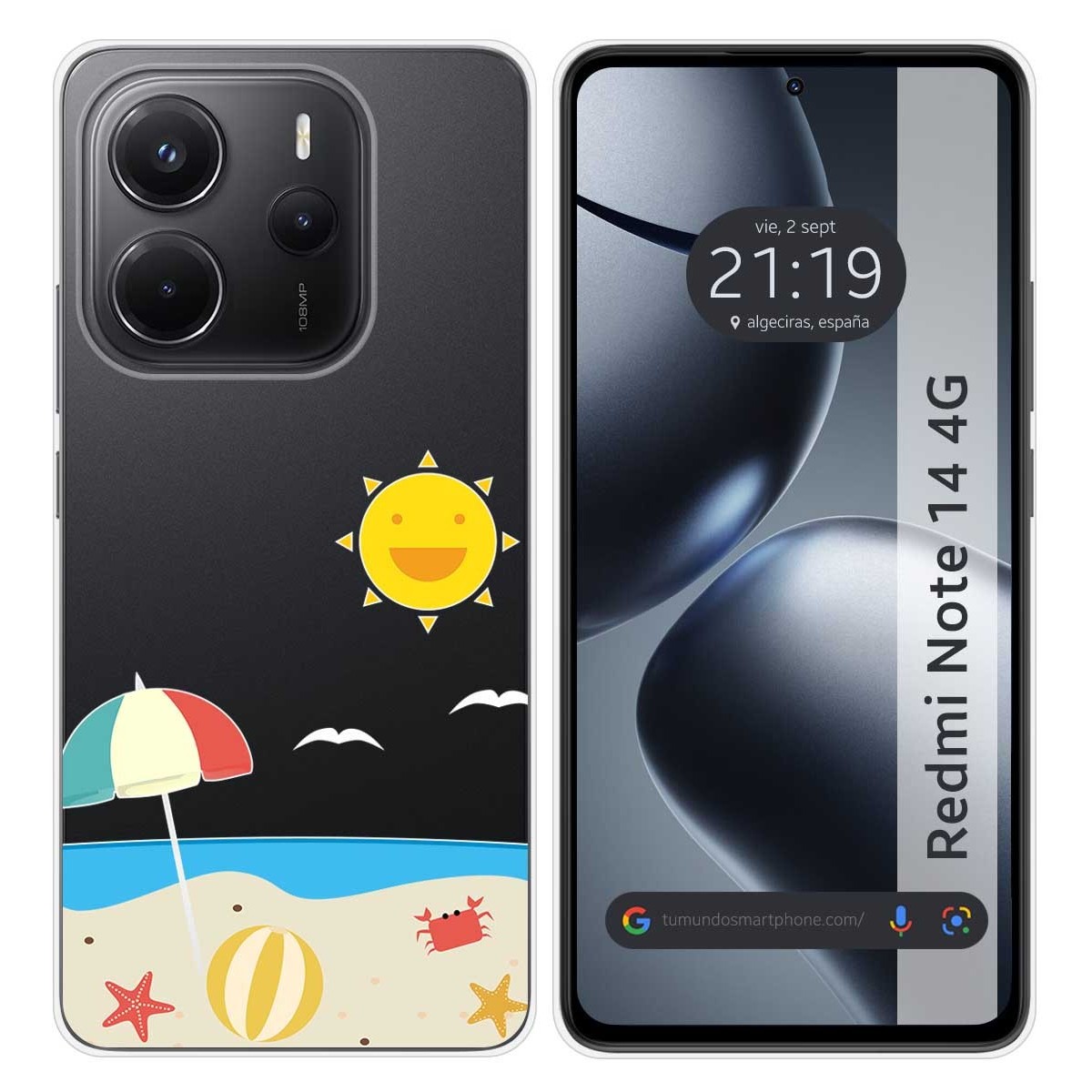Funda Silicona Transparente para Xiaomi Redmi Note 14 4G diseño Playa Dibujos