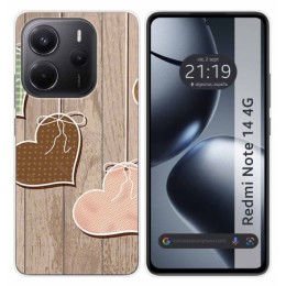 Funda Silicona para Xiaomi Redmi Note 14 4G diseño Corazones Madera Dibujos