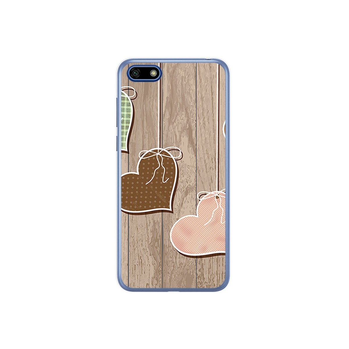 Funda Gel Tpu para Huawei Honor 7S / Y5 2018 Diseño Corazones Madera Dibujos