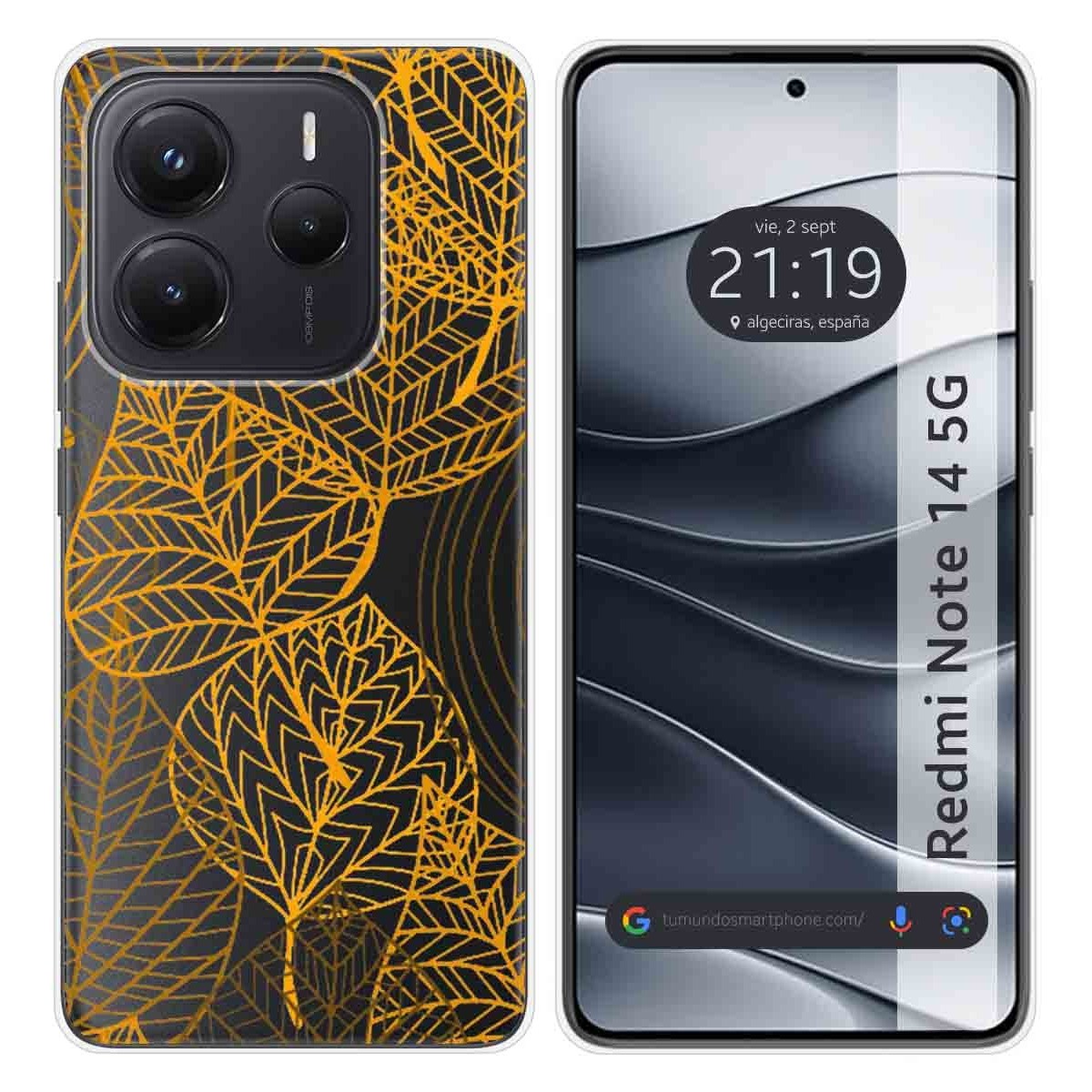 Funda Silicona Transparente para Xiaomi Redmi Note 14 5G diseño Hojas Dibujos