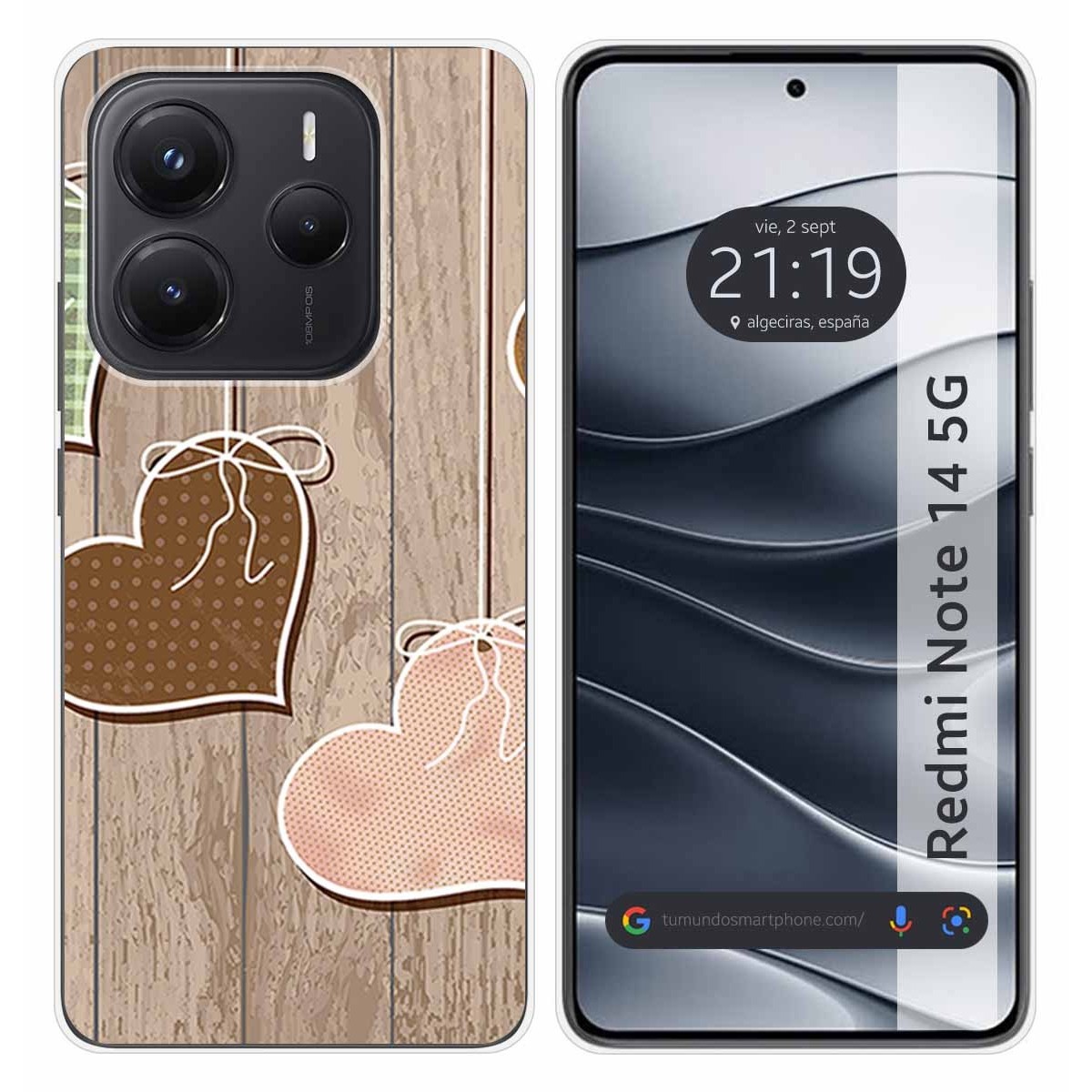 Funda Silicona para Xiaomi Redmi Note 14 5G diseño Corazones Madera Dibujos