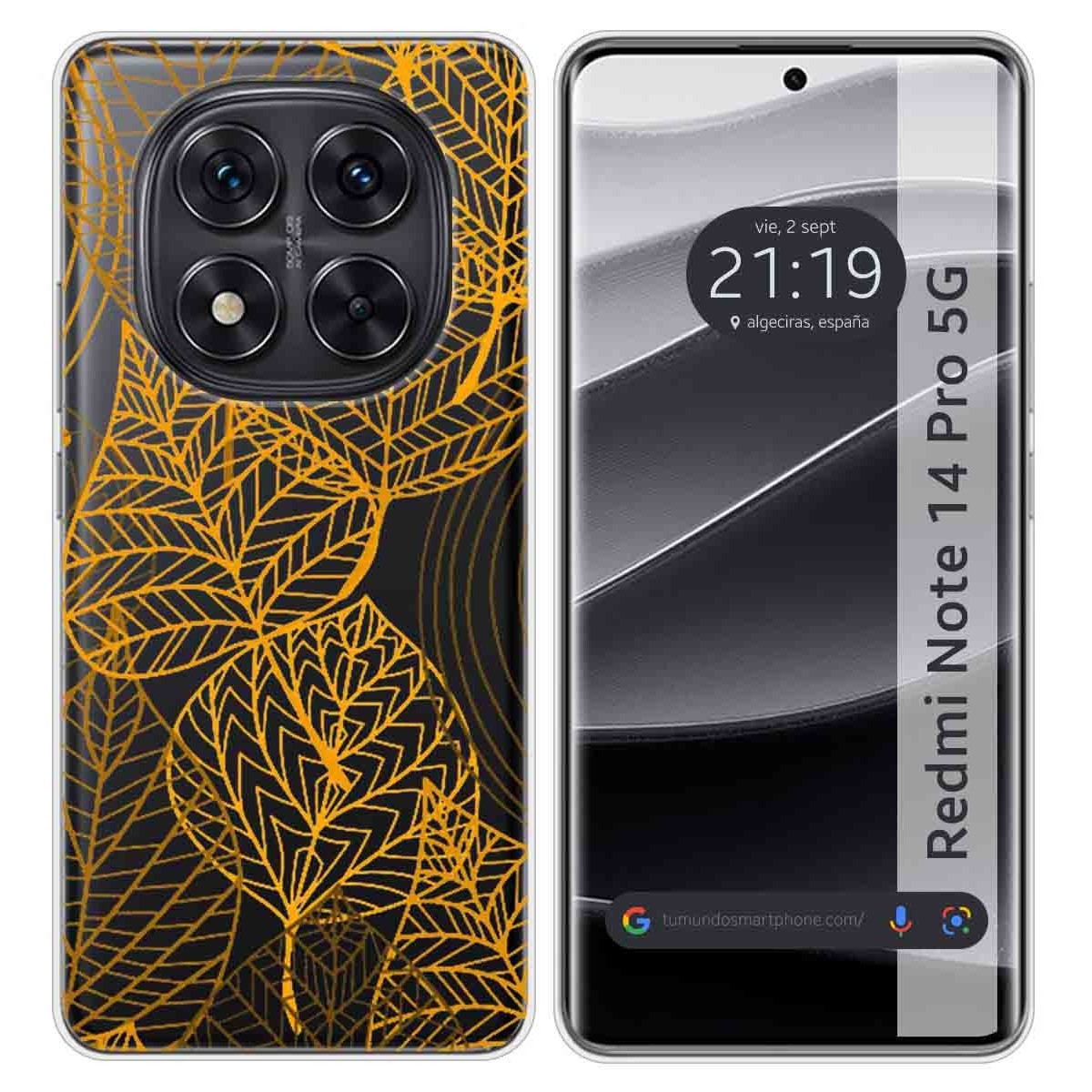 Funda Silicona Transparente para Xiaomi Redmi Note 14 Pro 5G diseño Hojas Dibujos