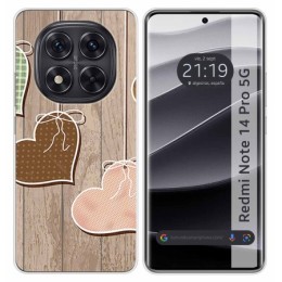 Funda Silicona para Xiaomi Redmi Note 14 Pro 5G diseño Corazones Madera Dibujos