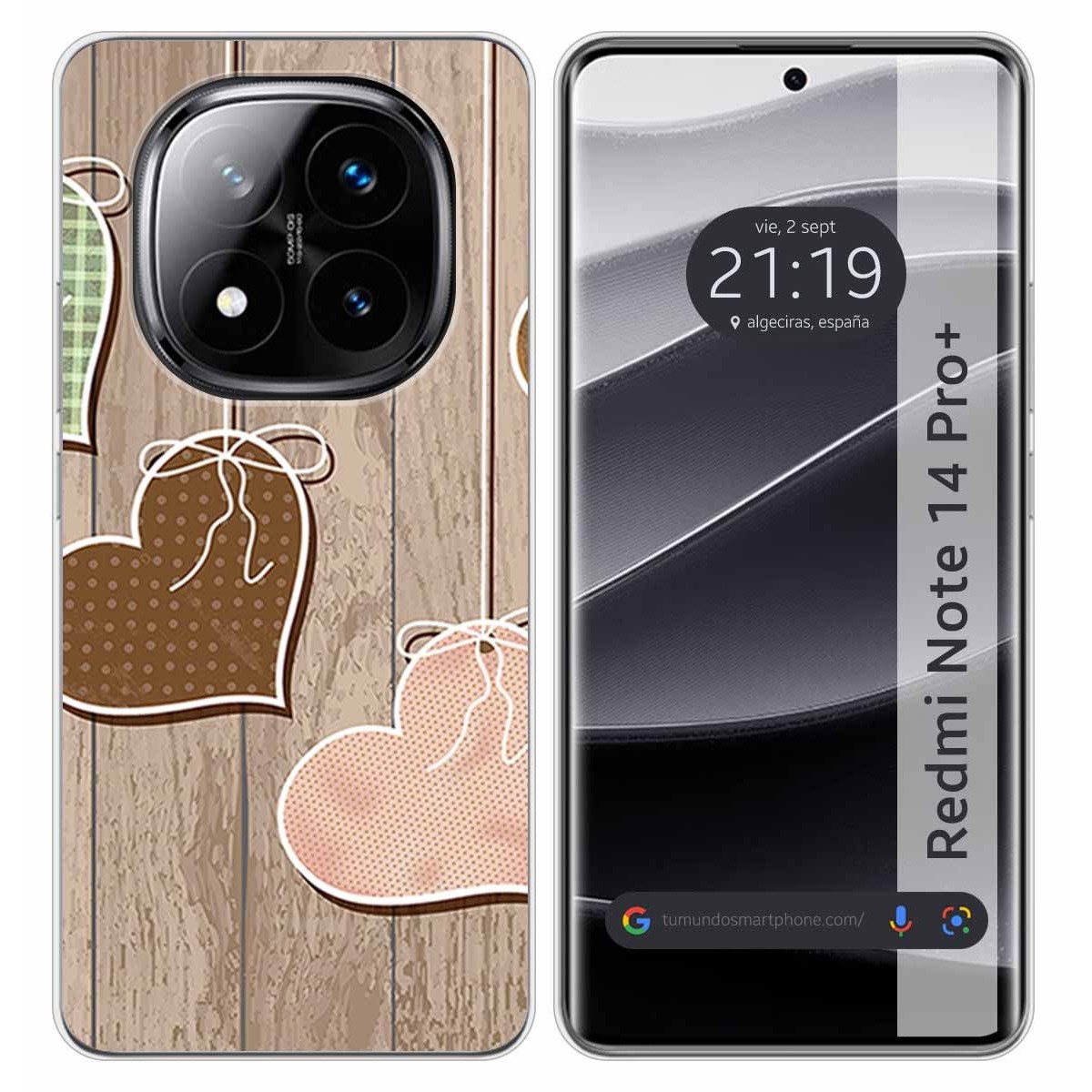 Funda Silicona para Xiaomi Redmi Note 14 Pro+ Plus 5G diseño Corazones Madera Dibujos