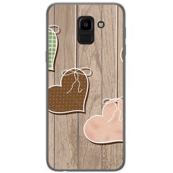 Funda Gel Tpu para Samsung Galaxy J6 (2018) Diseño Corazones Madera Dibujos