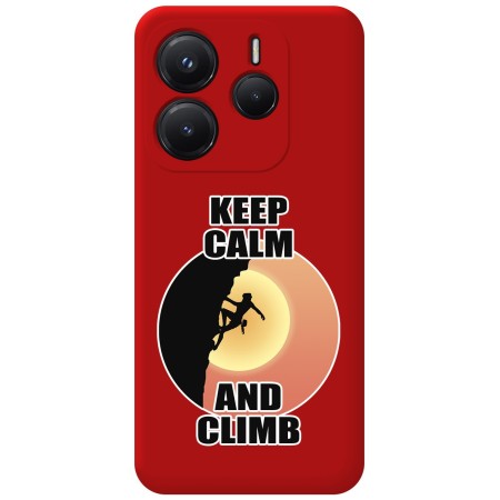 Funda Silicona Líquida Roja para Xiaomi Redmi Note 14 4G diseño Mujer Escalada Dibujos