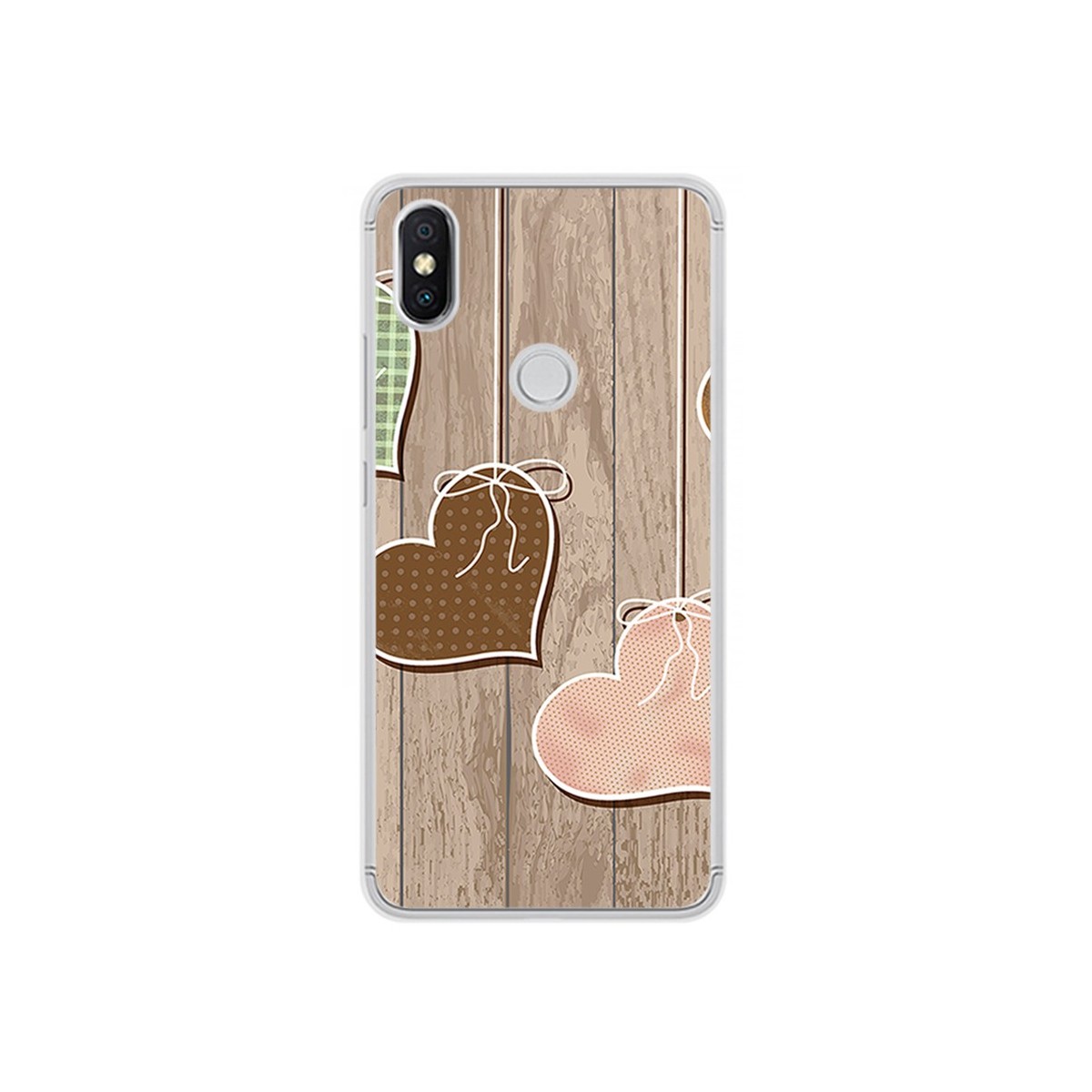 Funda Gel Tpu para Xiaomi Redmi S2 Diseño Corazones Madera Dibujos