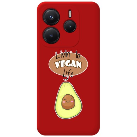 Funda Silicona Líquida Roja para Xiaomi Redmi Note 14 5G diseño Vegan Life Dibujos