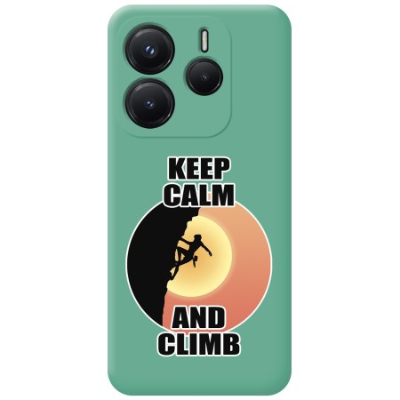 Funda Silicona Líquida Verde para Xiaomi Redmi Note 14 5G diseño Mujer Escalada Dibujos