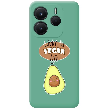 Funda Silicona Líquida Verde para Xiaomi Redmi Note 14 5G diseño Vegan Life Dibujos