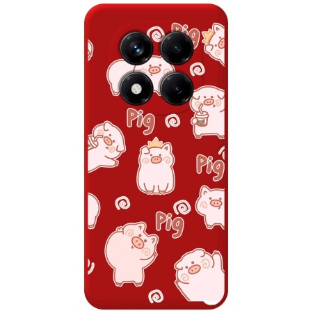 Funda Silicona Líquida Roja para Xiaomi Redmi Note 14 Pro+ Plus 5G diseño Cerdos Dibujos