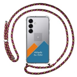 Personaliza tu Funda Colgante Transparente para Samsung Galaxy S25 5G con Cordon Rosa / Dorado Dibujo Personalizada