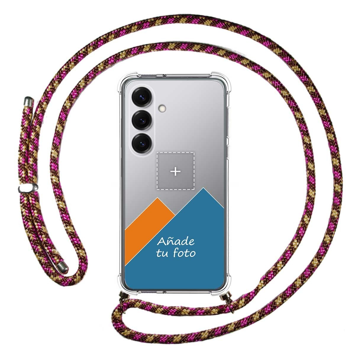 Personaliza tu Funda Colgante Transparente para Samsung Galaxy S25 5G con Cordon Rosa / Dorado Dibujo Personalizada