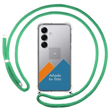 Personaliza tu Funda Colgante Transparente para Samsung Galaxy S25 5G con Cordon Verde Agua Dibujo Personalizada