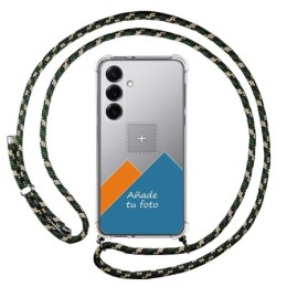 Personaliza tu Funda Colgante Transparente para Samsung Galaxy S25+ Plus 5G con Cordon Verde / Dorado Dibujo Personalizada