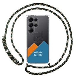 Personaliza tu Funda Colgante Transparente para Samsung Galaxy S25 Ultra 5G con Cordon Verde / Dorado Dibujo Personalizada