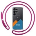 Personaliza tu Funda Colgante Transparente para Samsung Galaxy S25 Ultra 5G con Cordon Rosa Fucsia Dibujo Personalizada