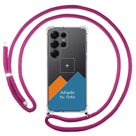 Personaliza tu Funda Colgante Transparente para Samsung Galaxy S25 Ultra 5G con Cordon Rosa Fucsia Dibujo Personalizada