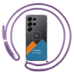 Personaliza tu Funda Colgante Transparente para Samsung Galaxy S25 Ultra 5G con Cordon Morado Dibujo Personalizada